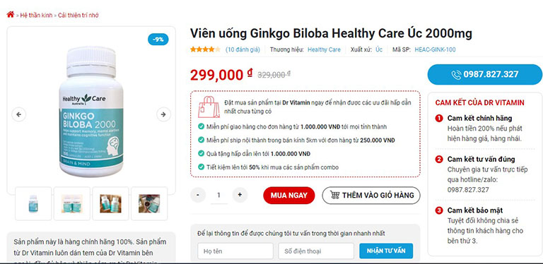 Ginkgo Biloba Healthy Care được bán tại DrVitamin